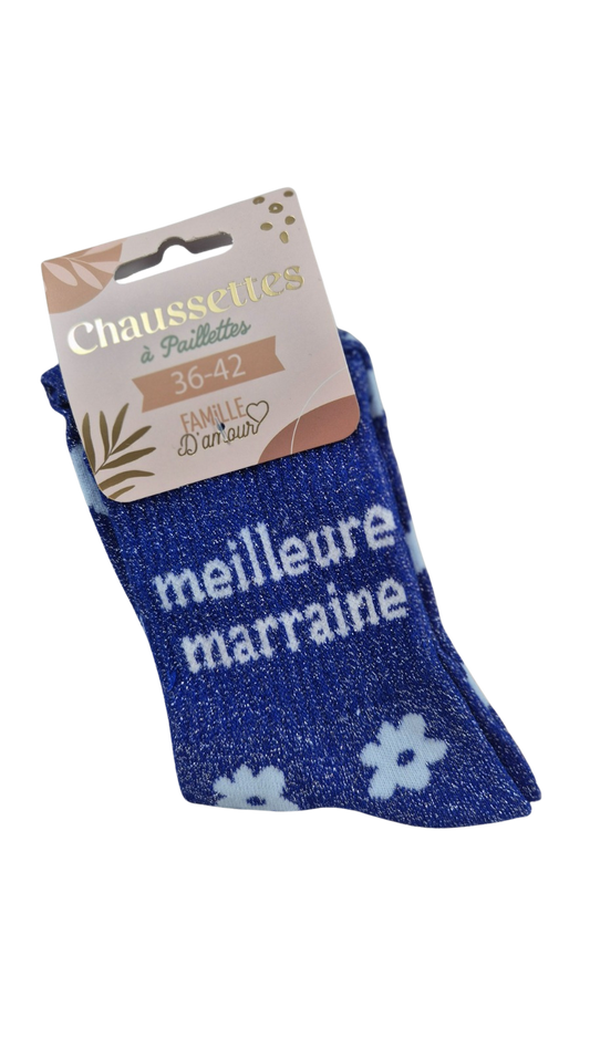 Chaussettes à paillettes "meilleure marraine"